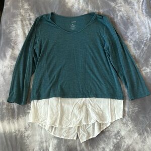 Sonoma 3/4 Sleeve Turquoise and White Shirt Petite Large